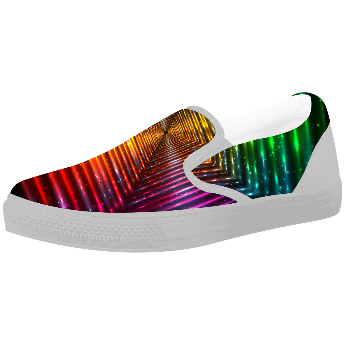 Shining Lights Rainbow Colors Neon Print White Slip On Shoes-grizzshop