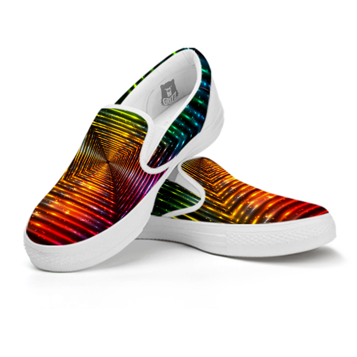 Shining Lights Rainbow Colors Neon Print White Slip On Shoes-grizzshop