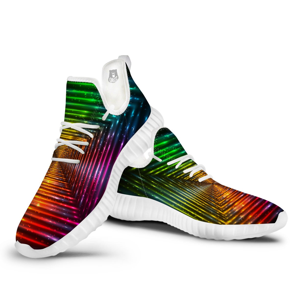 Shining Lights Rainbow Colors Neon Print White Walking Shoes-grizzshop