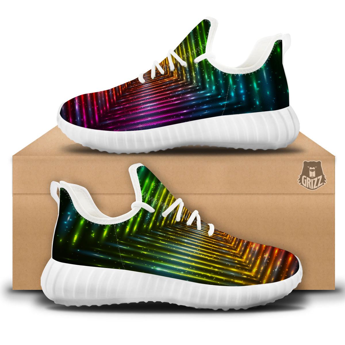 Shining Lights Rainbow Colors Neon Print White Walking Shoes-grizzshop