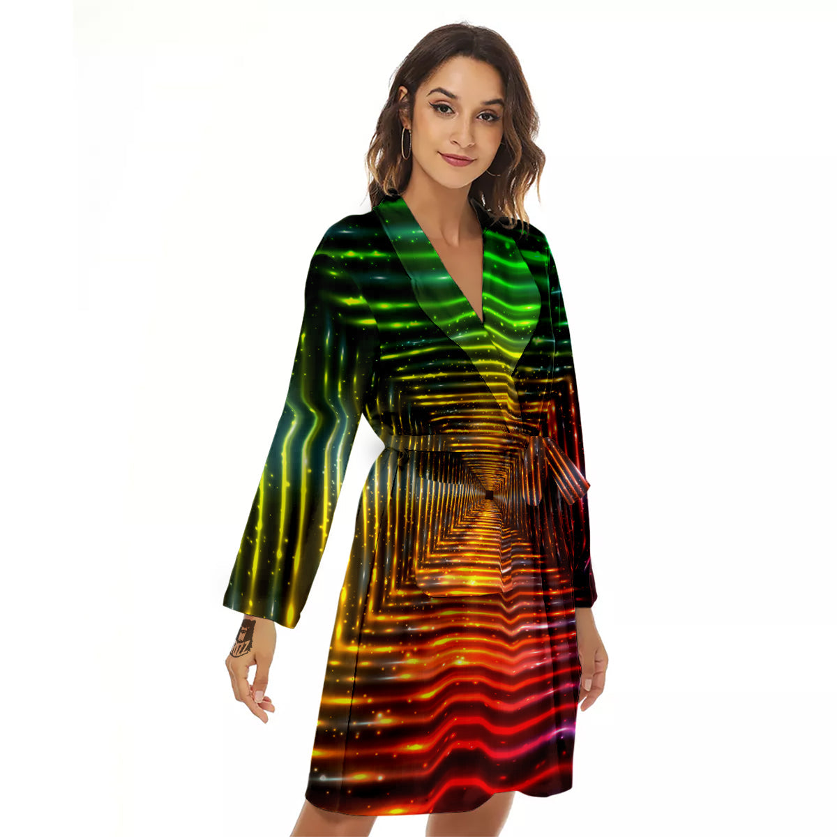Shining Lights Rainbow Colors Neon Print Women's Robe-grizzshop