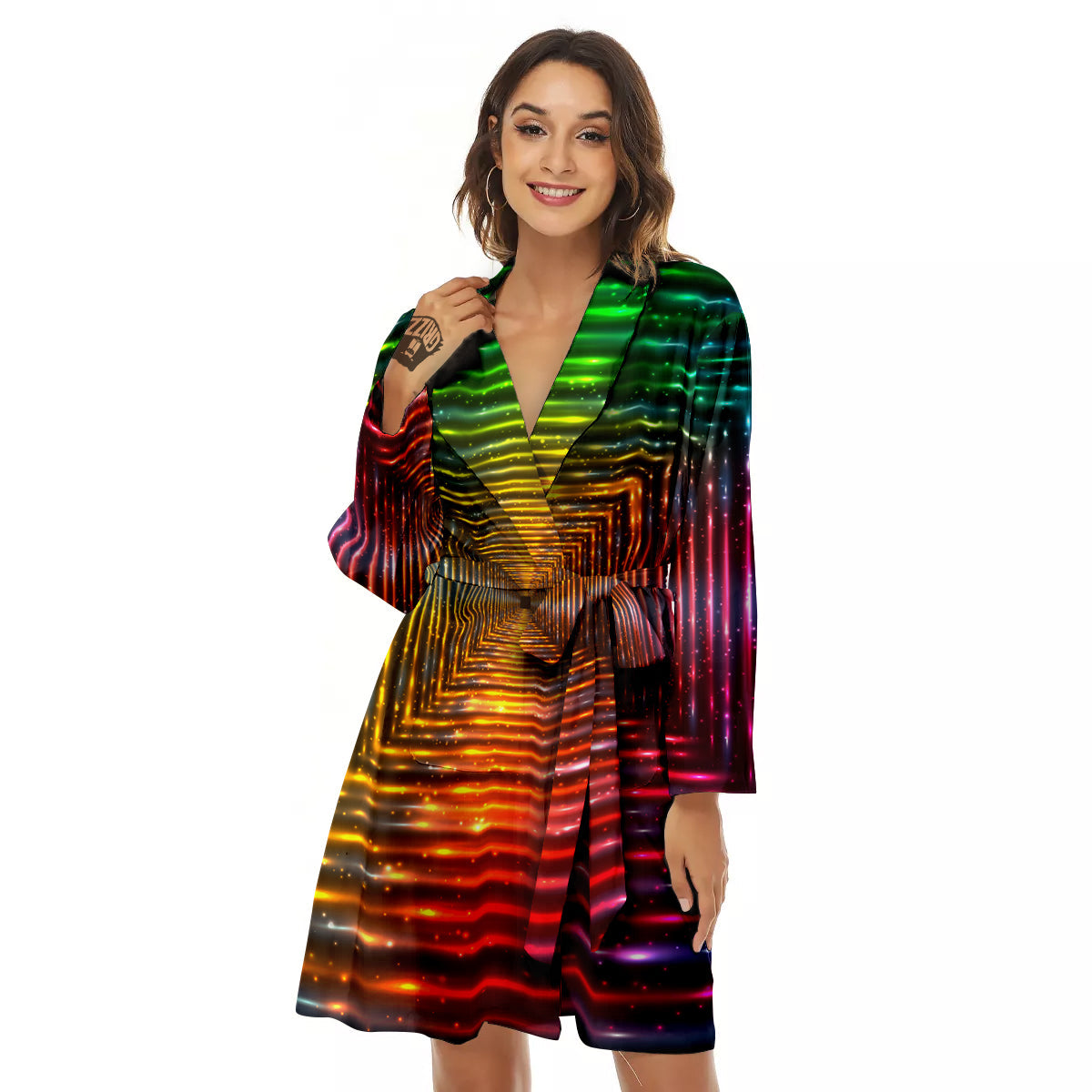 Shining Lights Rainbow Colors Neon Print Women's Robe-grizzshop