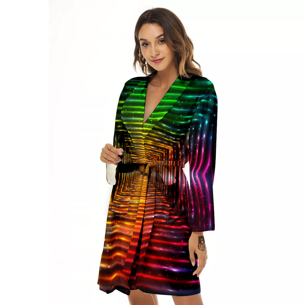 Shining Lights Rainbow Colors Neon Print Women's Robe-grizzshop