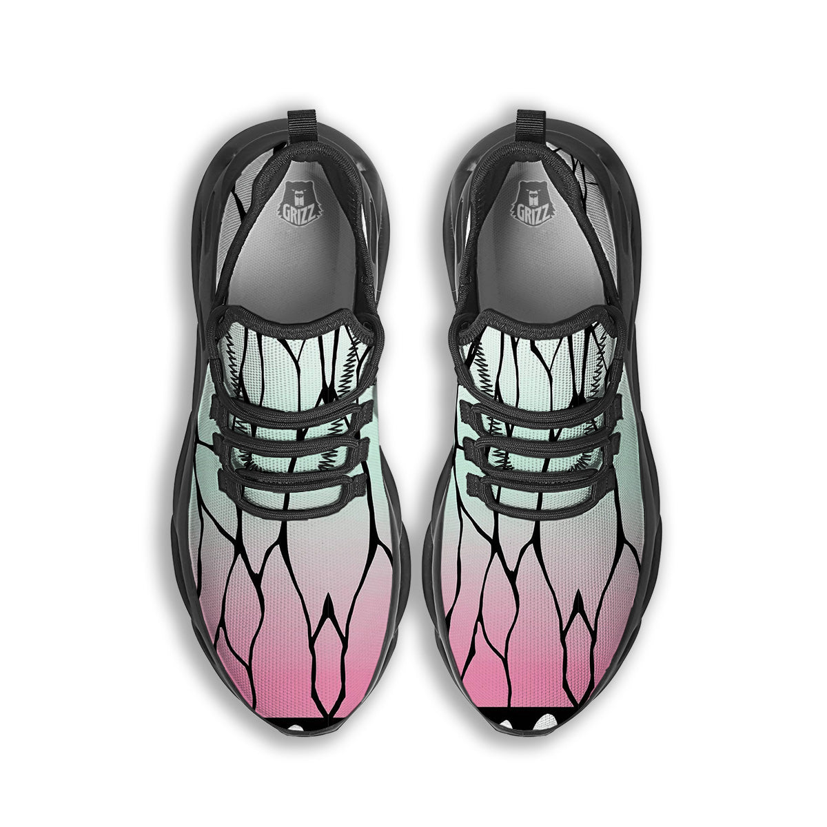 Shinobu Print Pattern Black Running Shoes-grizzshop