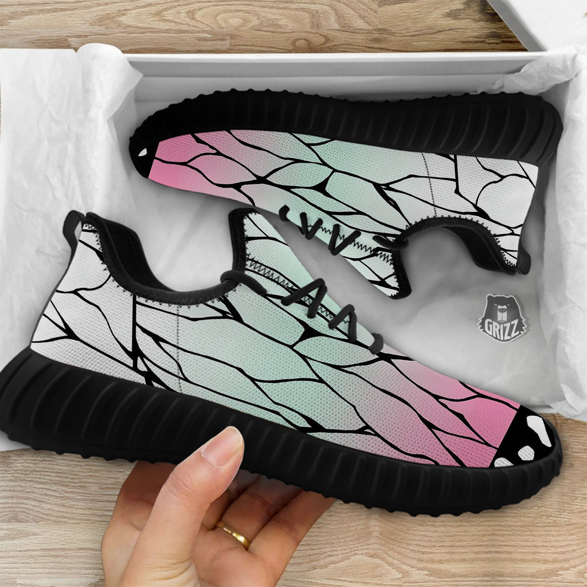 Shinobu Print Pattern Black Walking Shoes-grizzshop