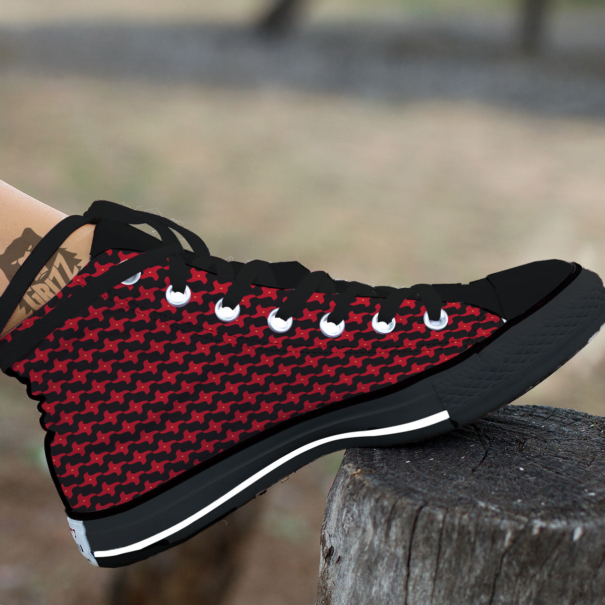 Shuriken Ninja Print Pattern High Top Shoes-grizzshop