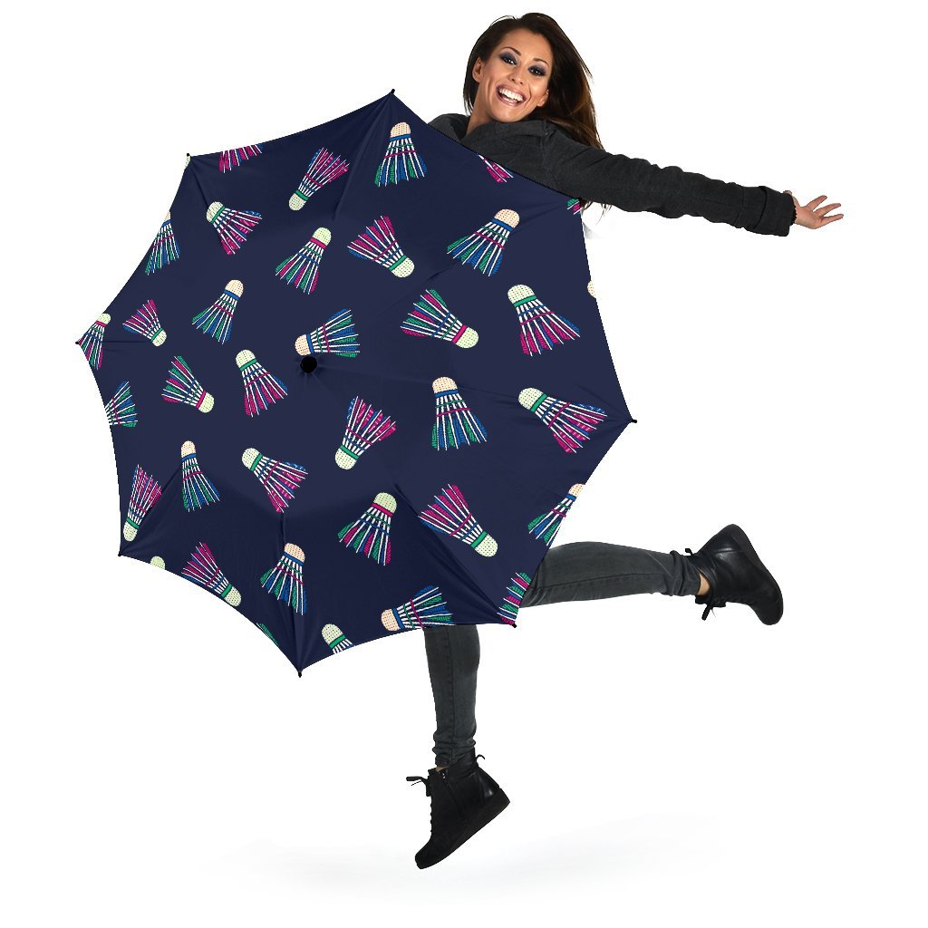 Shuttlecock Badminton Pattern Print Automatic Foldable Umbrella-grizzshop