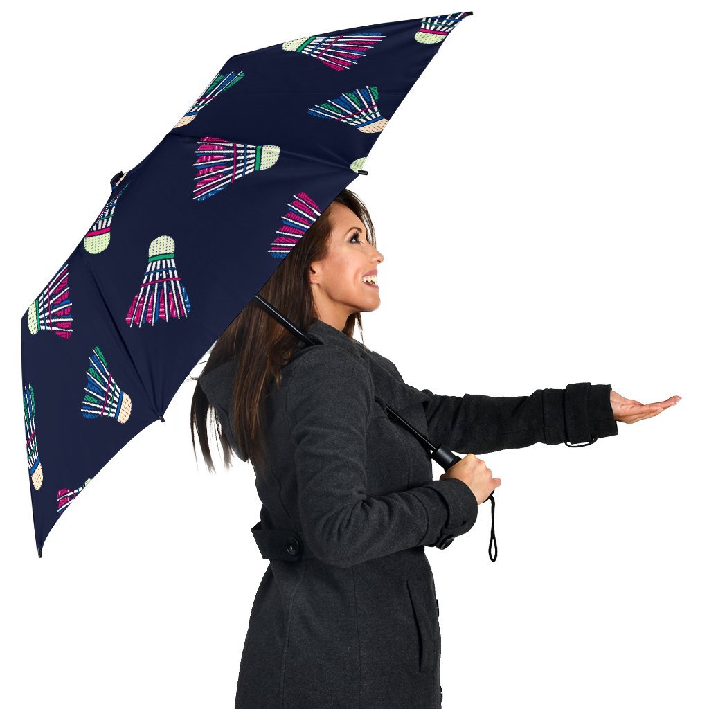 Shuttlecock Badminton Pattern Print Automatic Foldable Umbrella-grizzshop