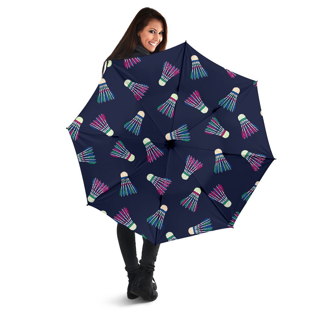 Shuttlecock Badminton Pattern Print Automatic Foldable Umbrella-grizzshop