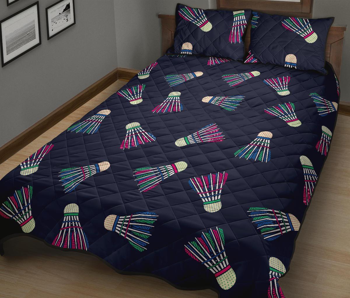 Shuttlecock Badminton Pattern Print Bed Set Quilt-grizzshop