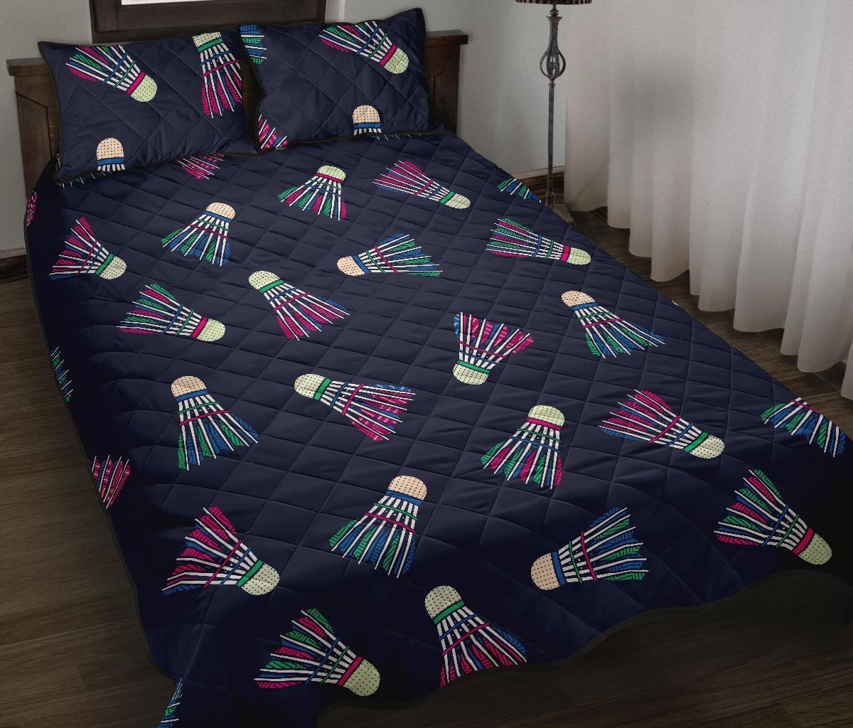 Shuttlecock Badminton Pattern Print Bed Set Quilt-grizzshop