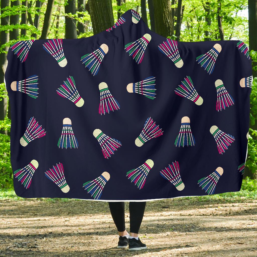 Shuttlecock Badminton Pattern Print Hooded Blanket-grizzshop