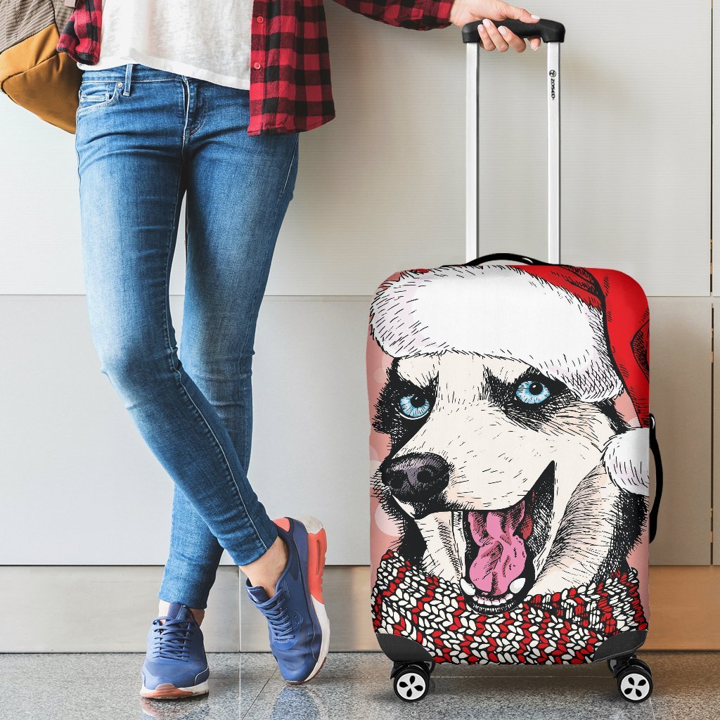 Siberian Husky Christmas Print Luggage Cover Protector-grizzshop