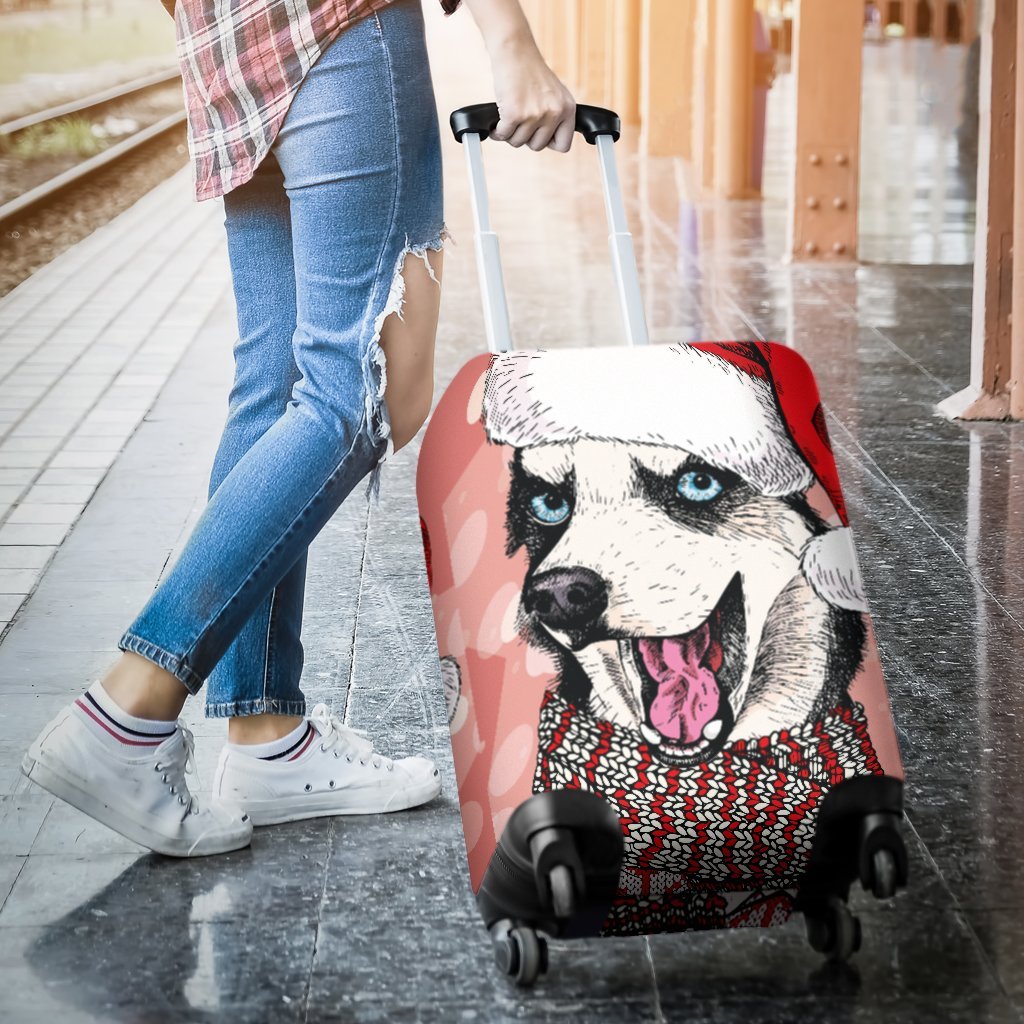 Siberian Husky Christmas Print Luggage Cover Protector-grizzshop