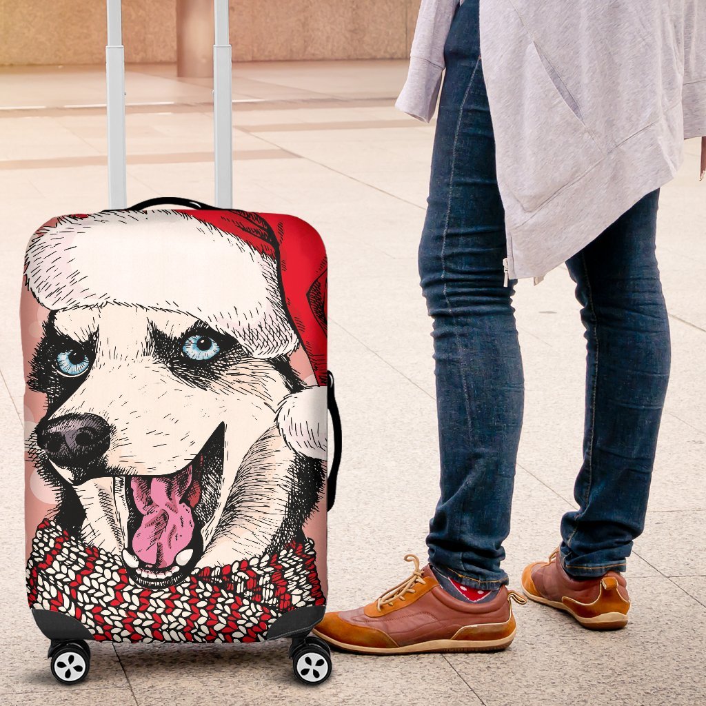 Siberian Husky Christmas Print Luggage Cover Protector-grizzshop
