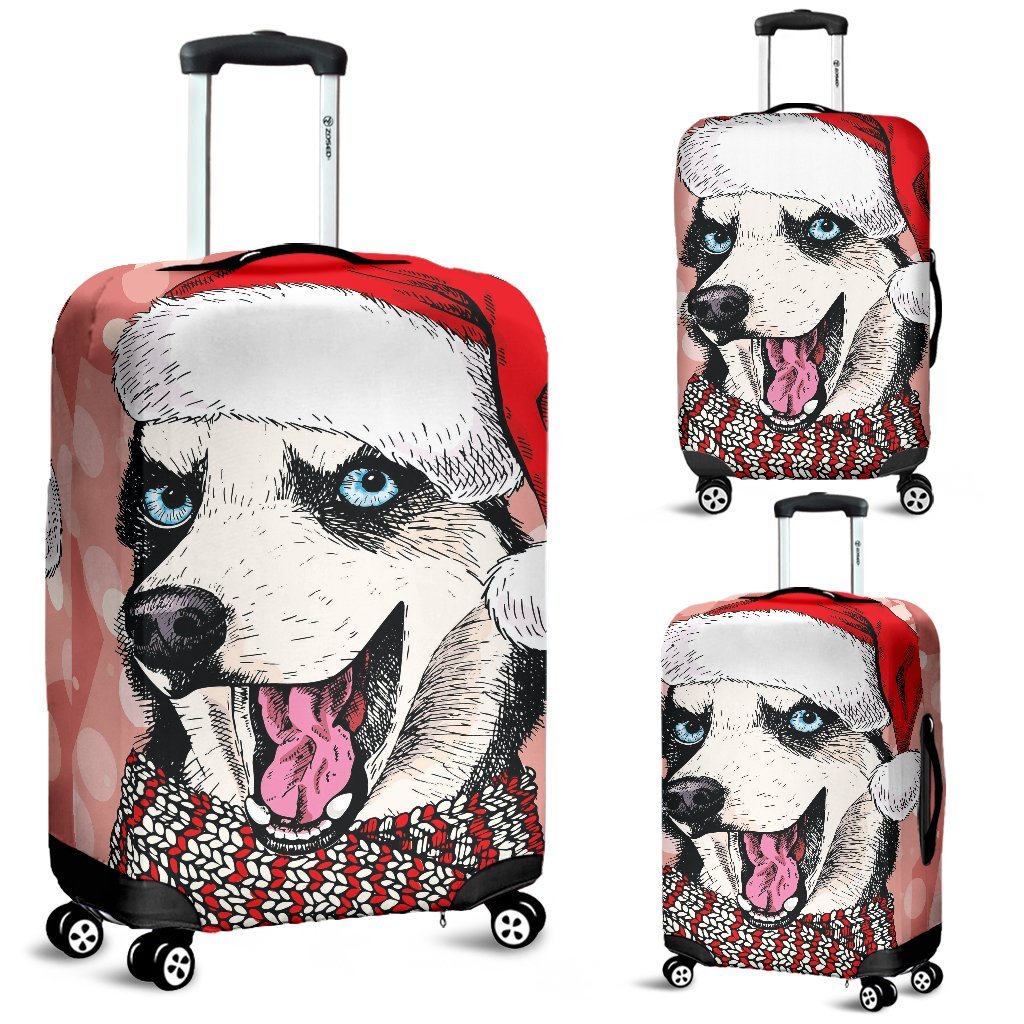 Siberian Husky Christmas Print Luggage Cover Protector-grizzshop