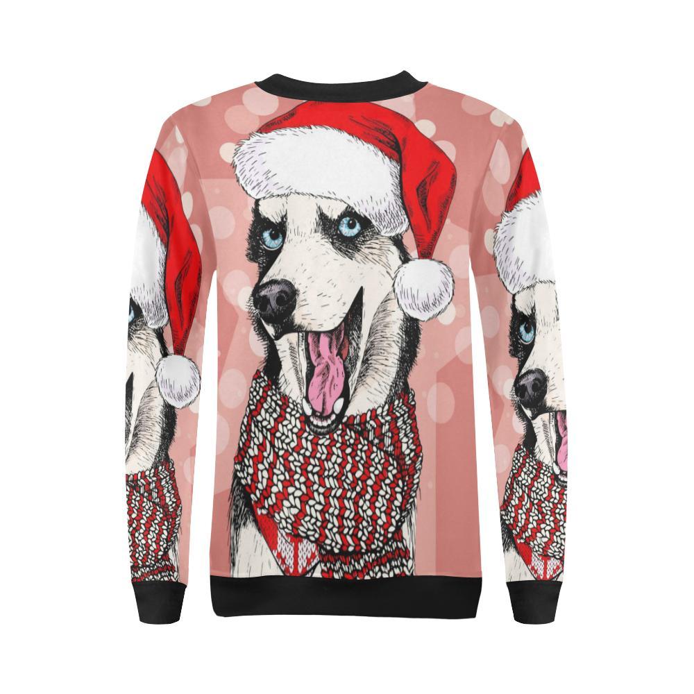 Siberian Husky Christmas Print Women Crewneck Sweatshirt-grizzshop