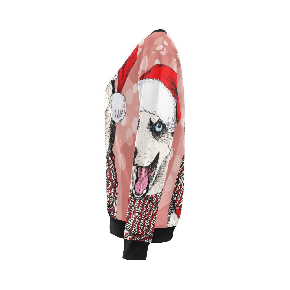 Siberian Husky Christmas Print Women Crewneck Sweatshirt-grizzshop