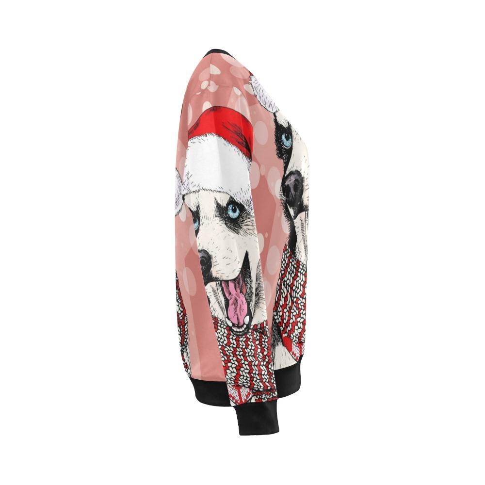 Siberian Husky Christmas Print Women Crewneck Sweatshirt-grizzshop