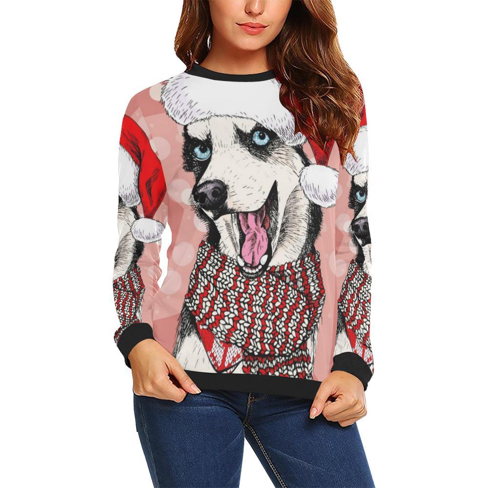 Siberian Husky Christmas Print Women Crewneck Sweatshirt-grizzshop