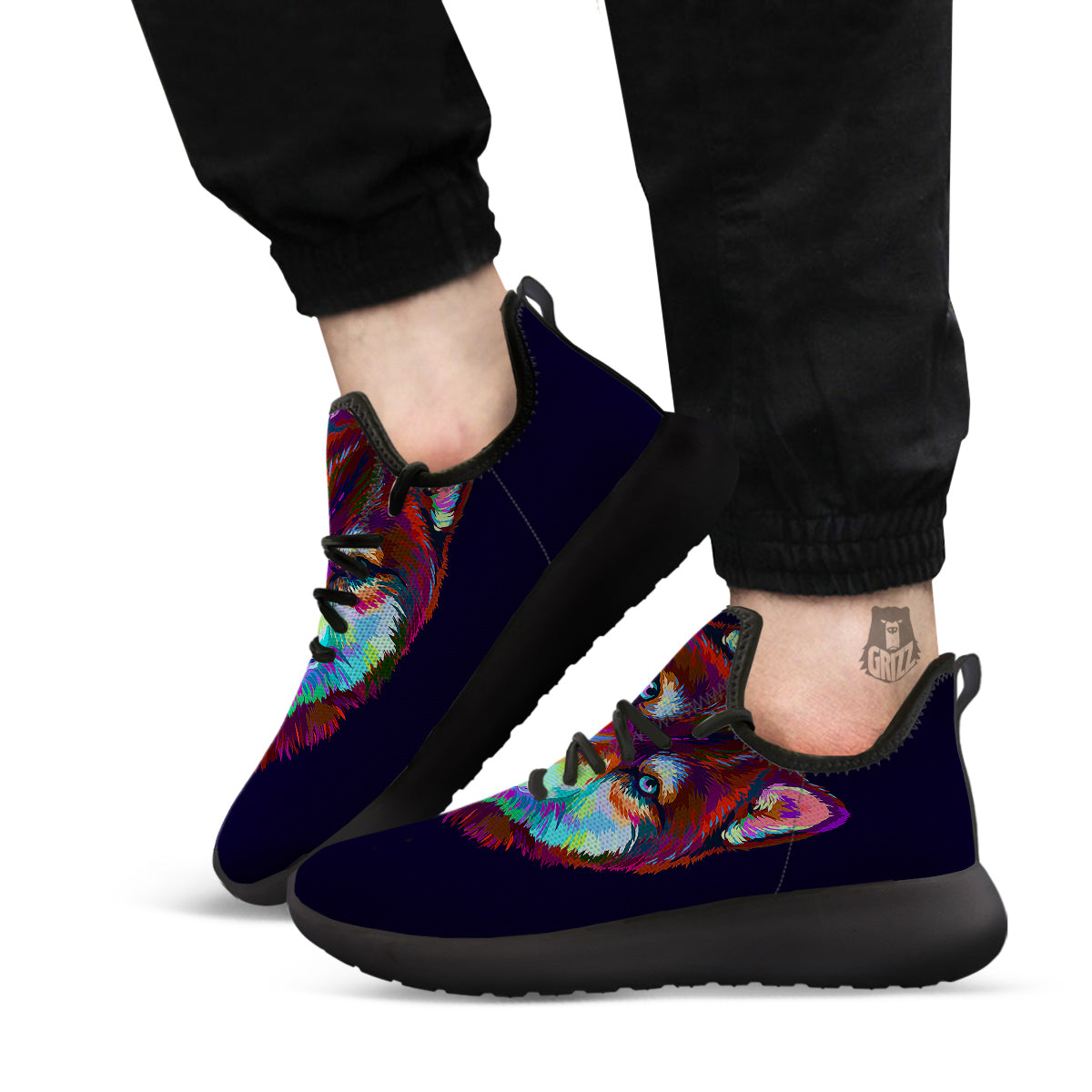 Siberian Husky Colorful Print Black Athletic Shoes-grizzshop