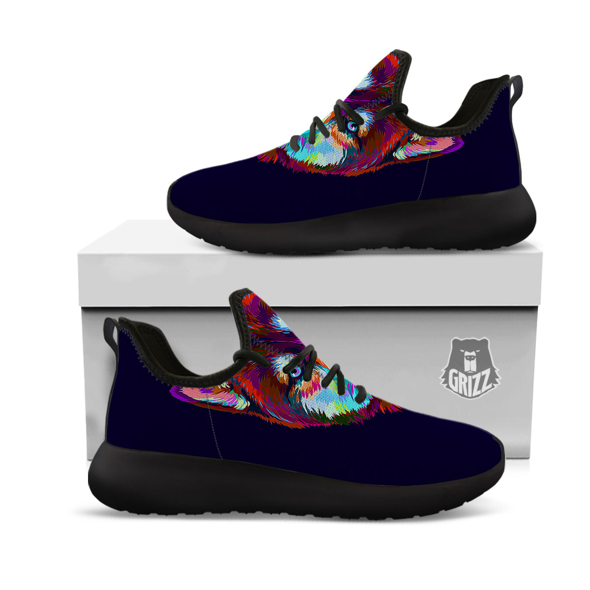 Siberian Husky Colorful Print Black Athletic Shoes-grizzshop