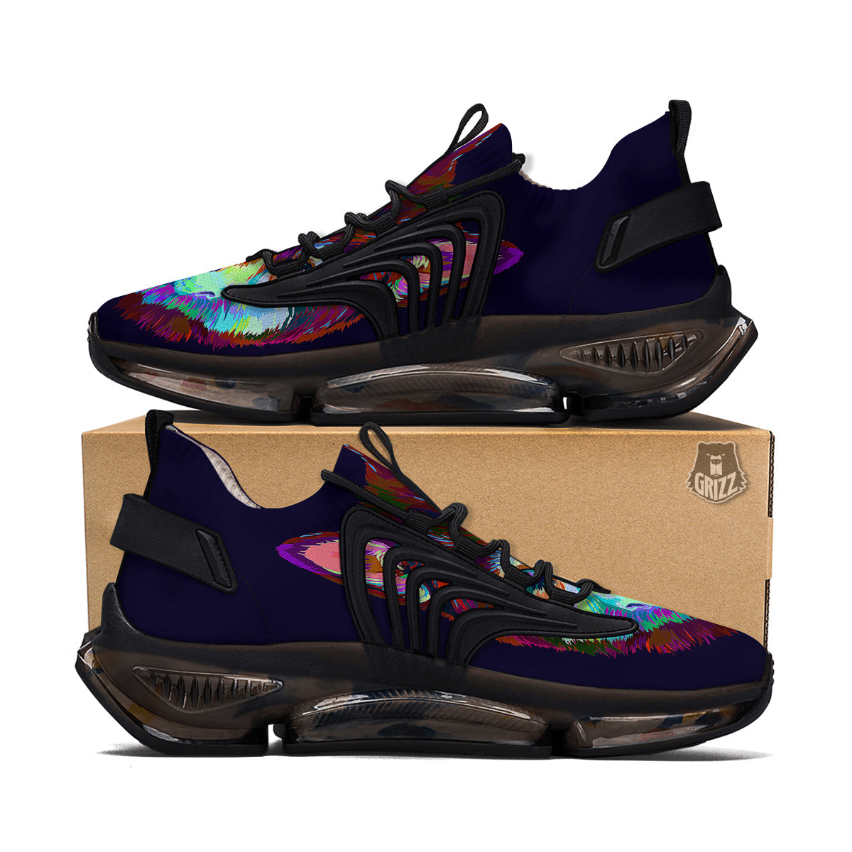 Siberian Husky Colorful Print Black Gym Shoes-grizzshop