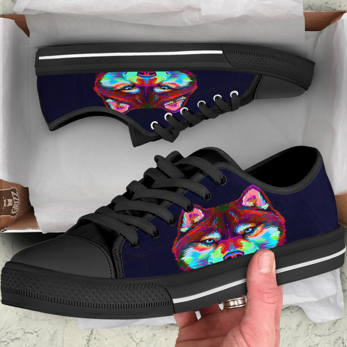 Siberian Husky Colorful Print Black Low Top Shoes-grizzshop