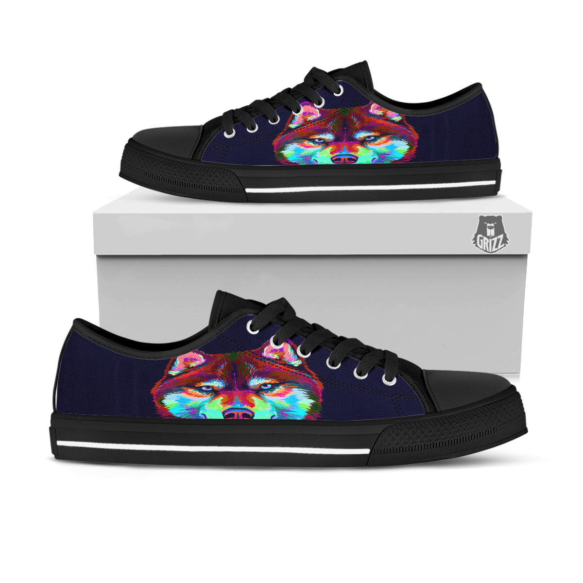 Siberian Husky Colorful Print Black Low Top Shoes-grizzshop