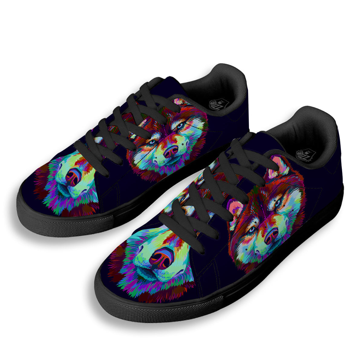 Siberian Husky Colorful Print Black Low Top Sneakers-grizzshop