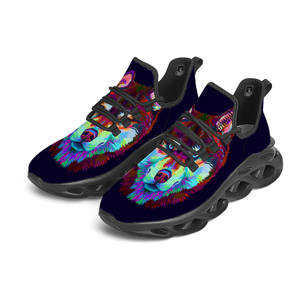 Siberian Husky Colorful Print Black Running Shoes-grizzshop
