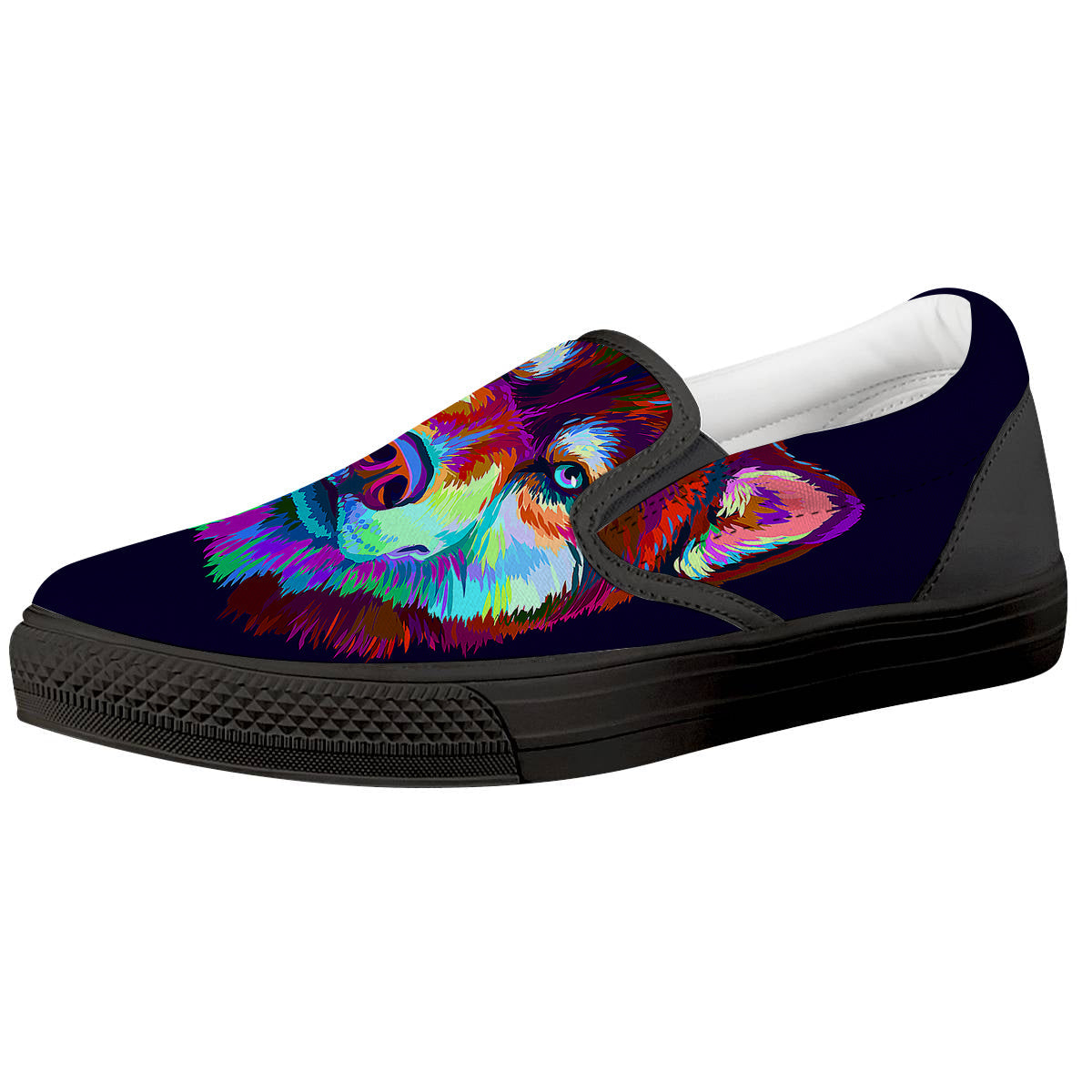 Siberian Husky Colorful Print Black Slip On Shoes-grizzshop