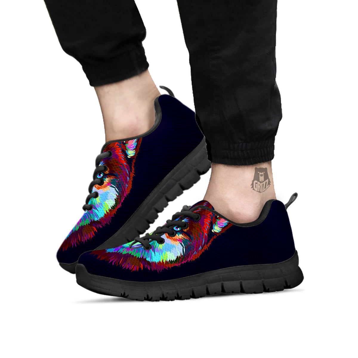 Siberian Husky Colorful Print Black Sneaker-grizzshop