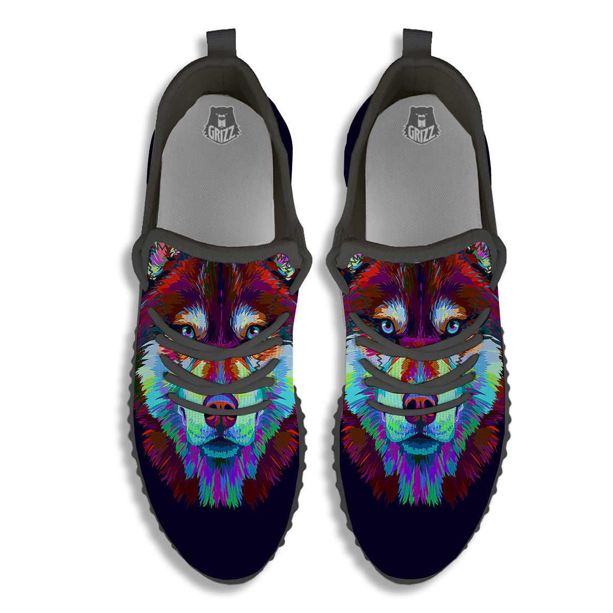 Siberian Husky Colorful Print Black Walking Shoes-grizzshop