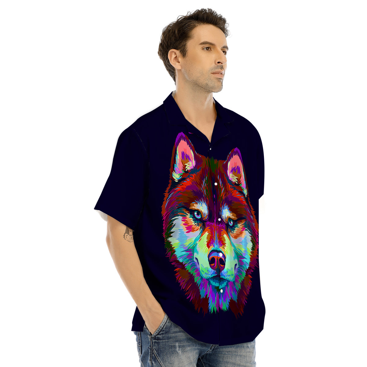 Siberian Husky Colorful Print Men's Hawaiian Shirt-grizzshop