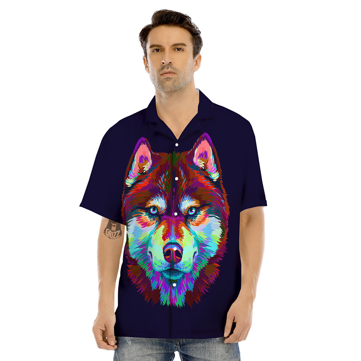 Siberian Husky Colorful Print Men's Hawaiian Shirt-grizzshop