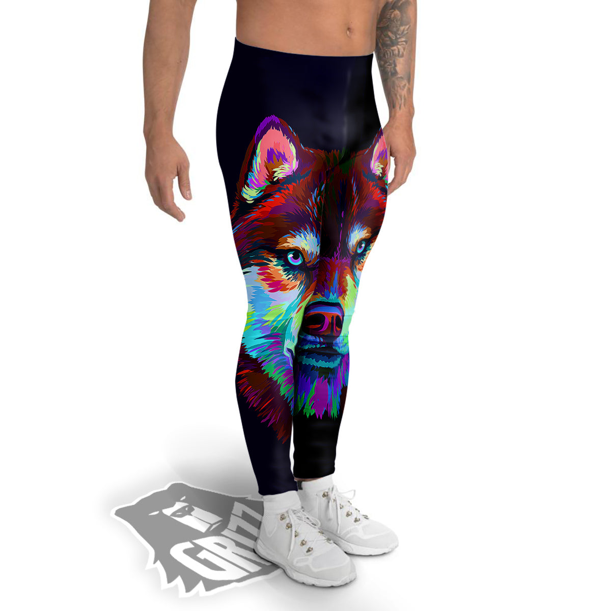 Siberian Husky Colorful Print Men's Leggings-grizzshop