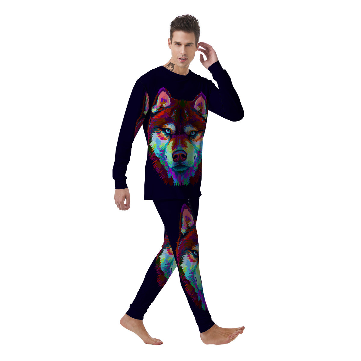Siberian Husky Colorful Print Men's Pajamas-grizzshop