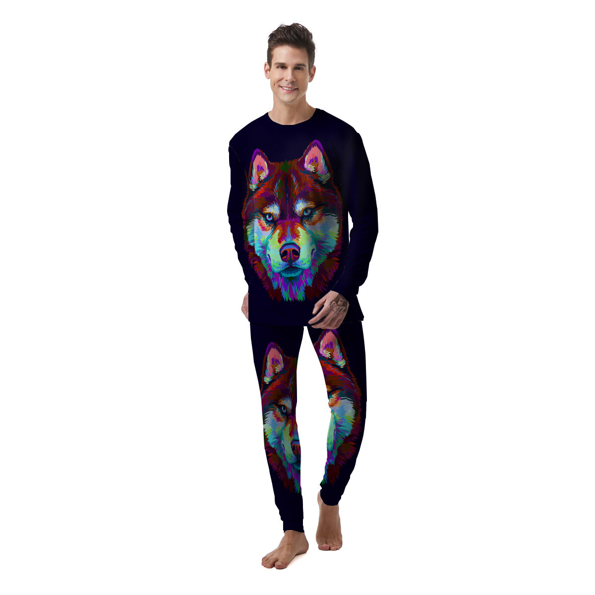 Siberian Husky Colorful Print Men's Pajamas-grizzshop