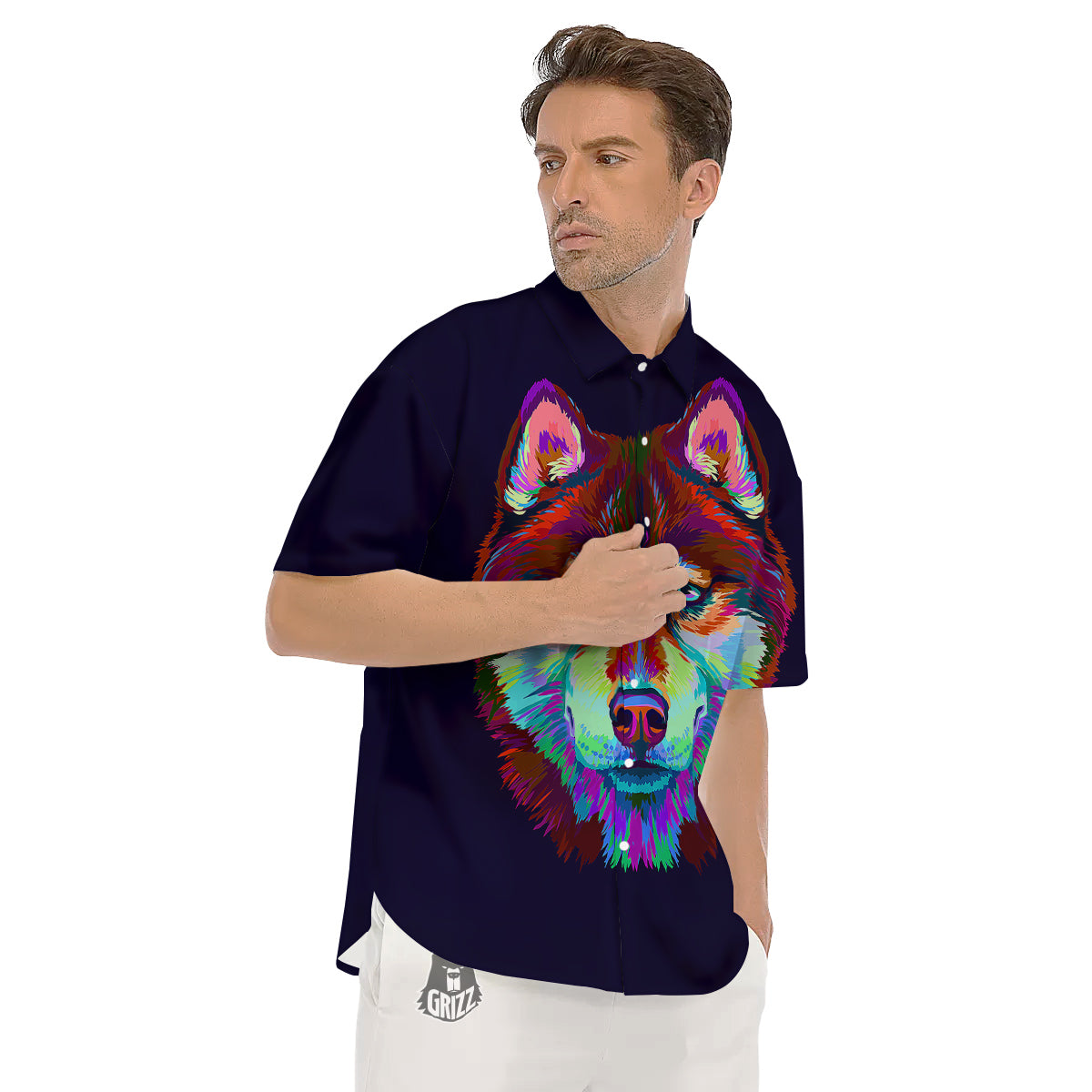 Siberian Husky Colorful Print Men's Short Sleeve Shirts-grizzshop