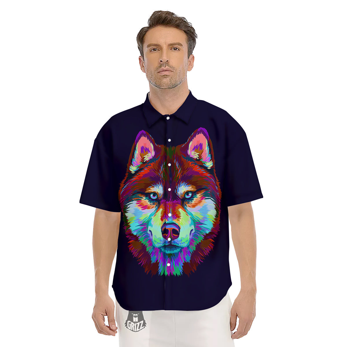 Siberian Husky Colorful Print Men's Short Sleeve Shirts-grizzshop