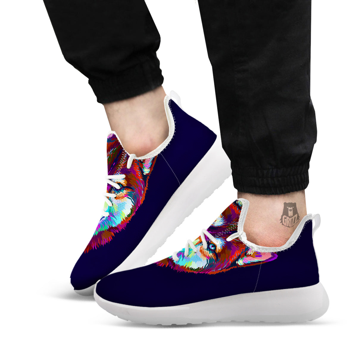 Siberian Husky Colorful Print White Athletic Shoes-grizzshop