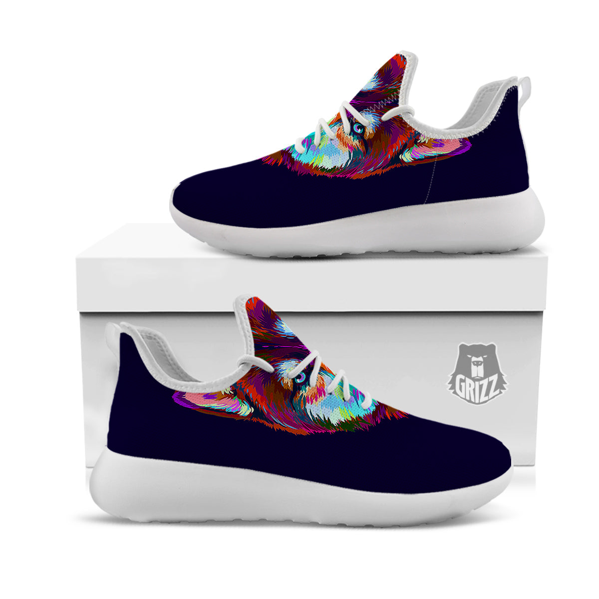 Siberian Husky Colorful Print White Athletic Shoes-grizzshop