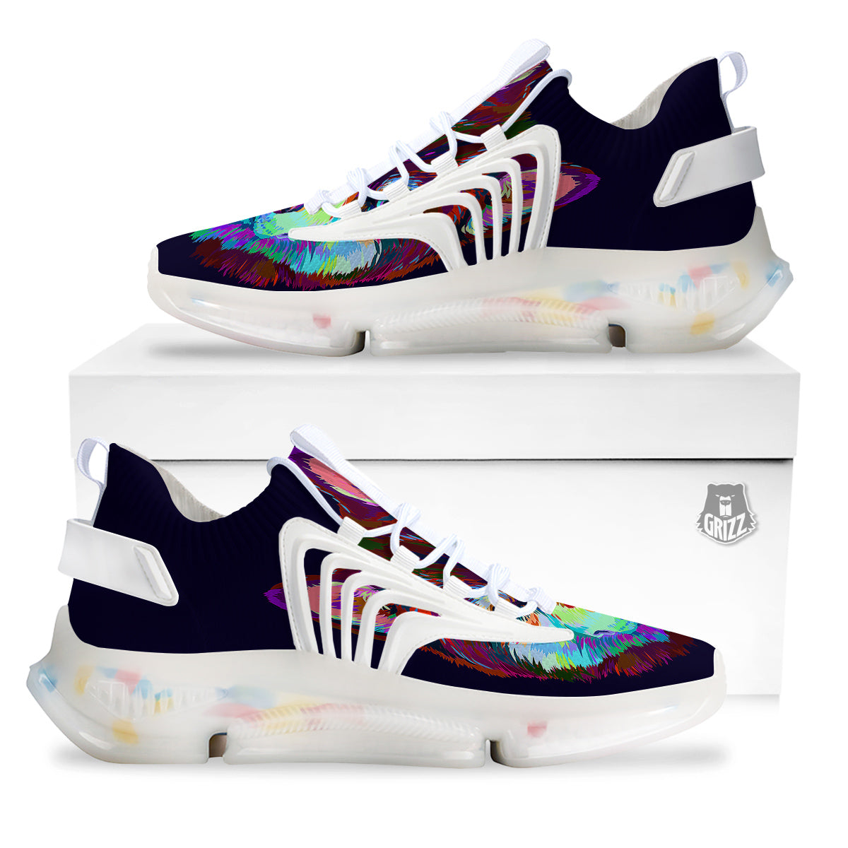 Siberian Husky Colorful Print White Gym Shoes-grizzshop
