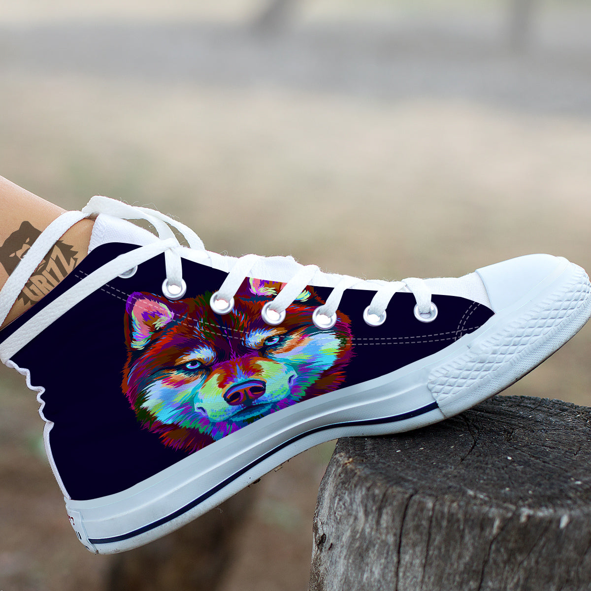Siberian Husky Colorful Print White High Top Shoes-grizzshop