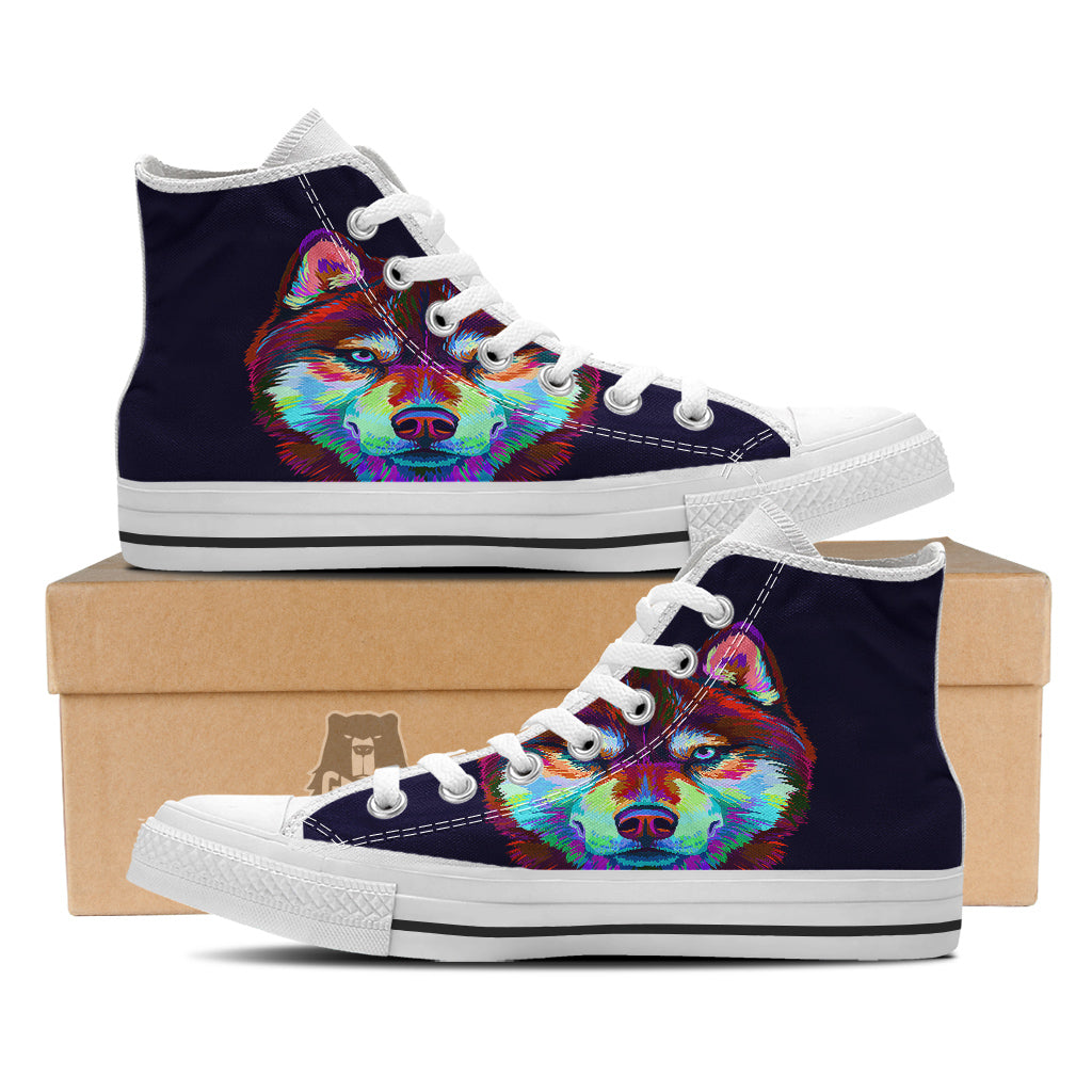 Siberian Husky Colorful Print White High Top Shoes-grizzshop