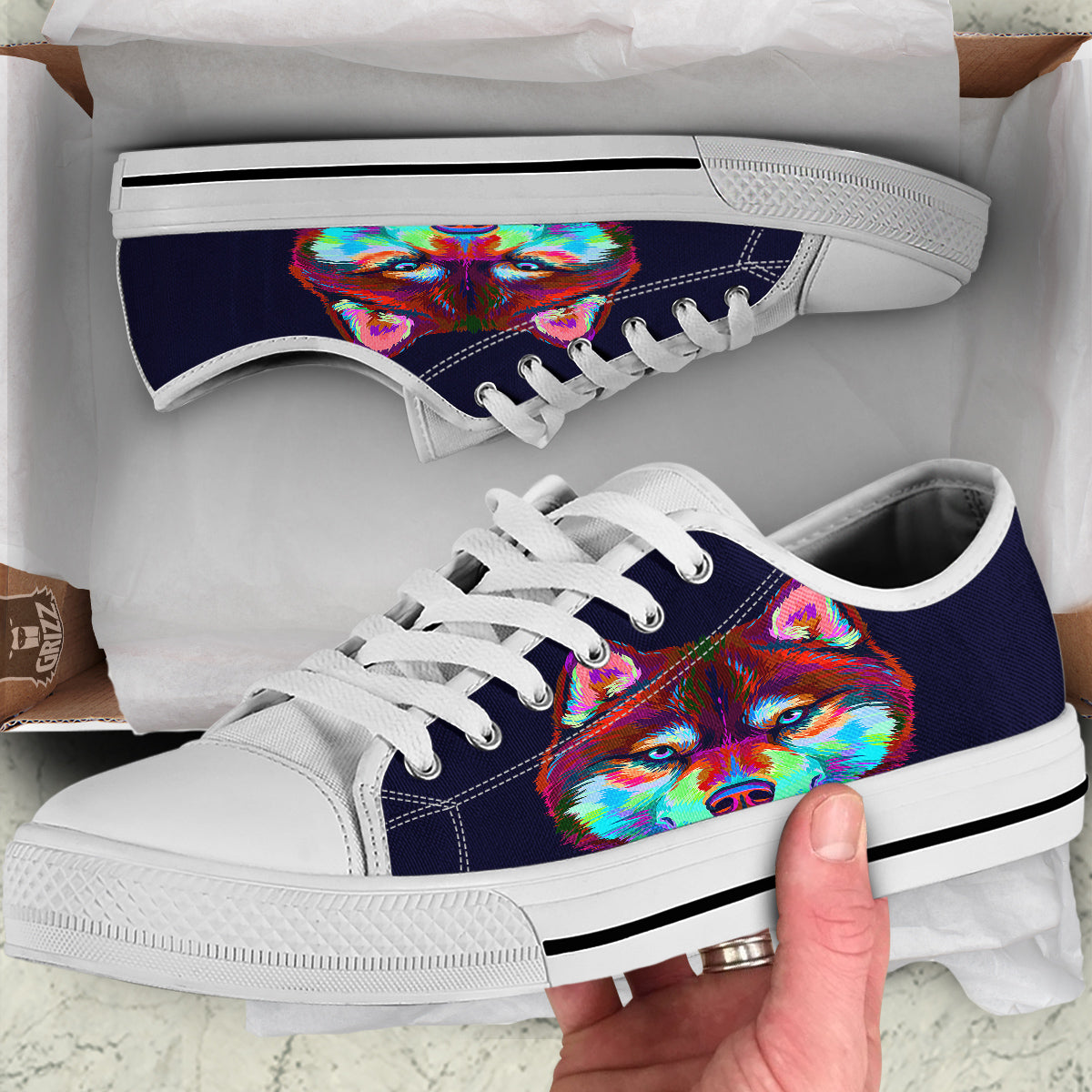 Siberian Husky Colorful Print White Low Top Shoes-grizzshop