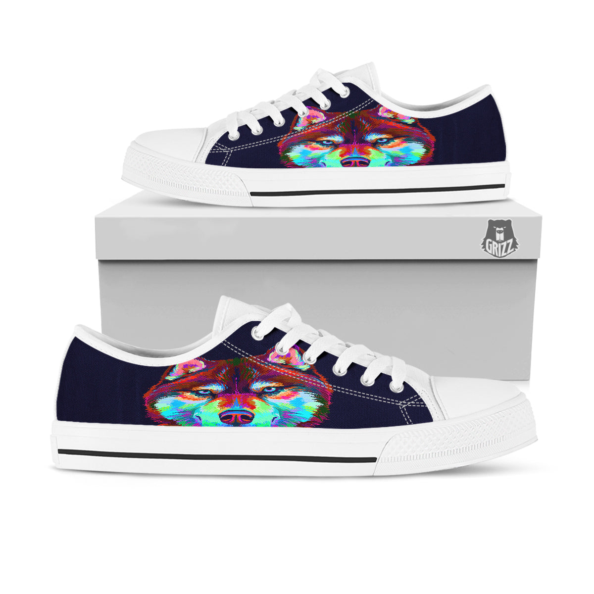 Siberian Husky Colorful Print White Low Top Shoes-grizzshop