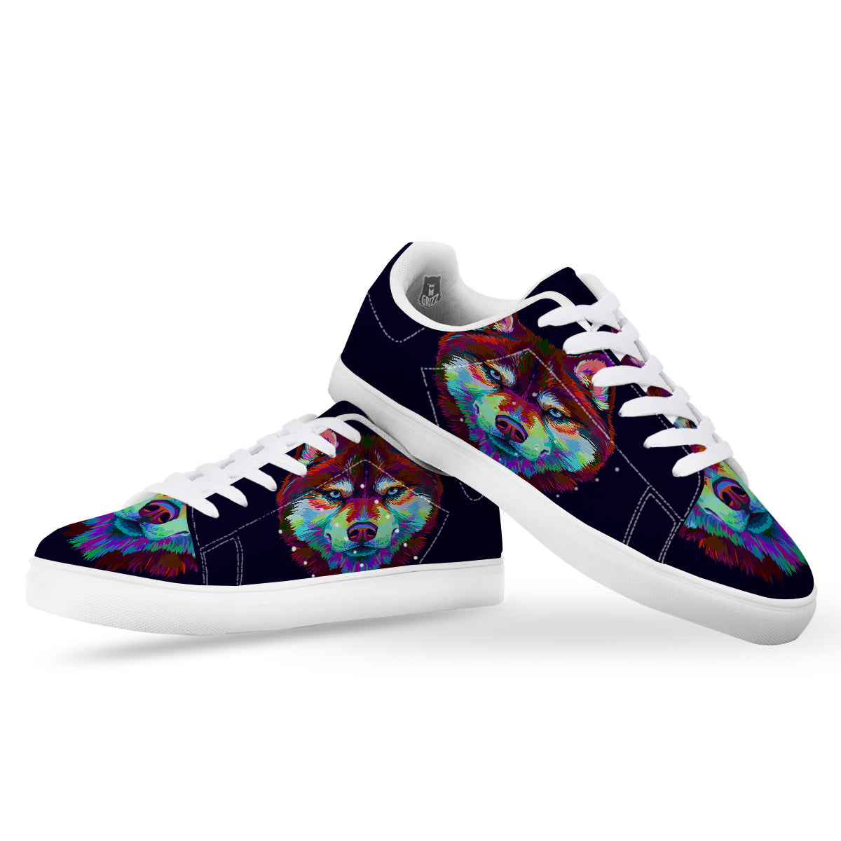 Siberian Husky Colorful Print White Low Top Sneakers-grizzshop
