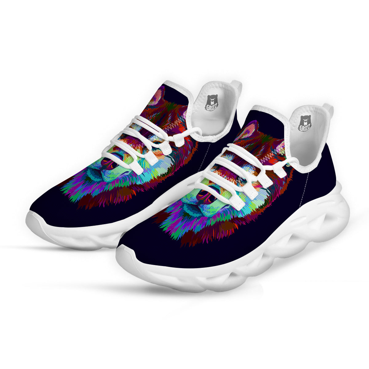 Siberian Husky Colorful Print White Running Shoes-grizzshop